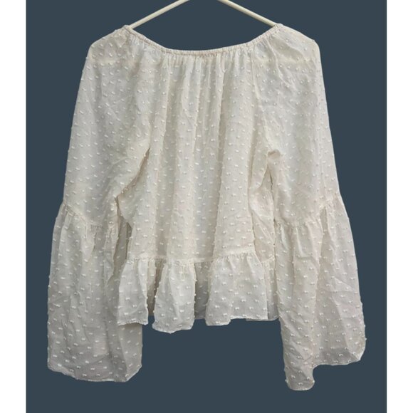 Ulla Johnson Beaded Tie Neck Semi Sheer Ivory Ruffle Blouse Silk Cotton Top 2 - Picture 2 of 6